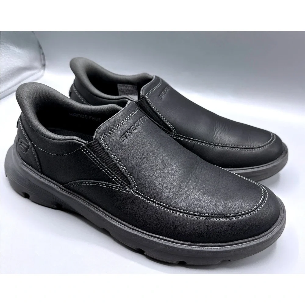 Skechers Arch Fit Garza Slip-ins Mens 7.5 Black Leather Hands Free Shoes 205518